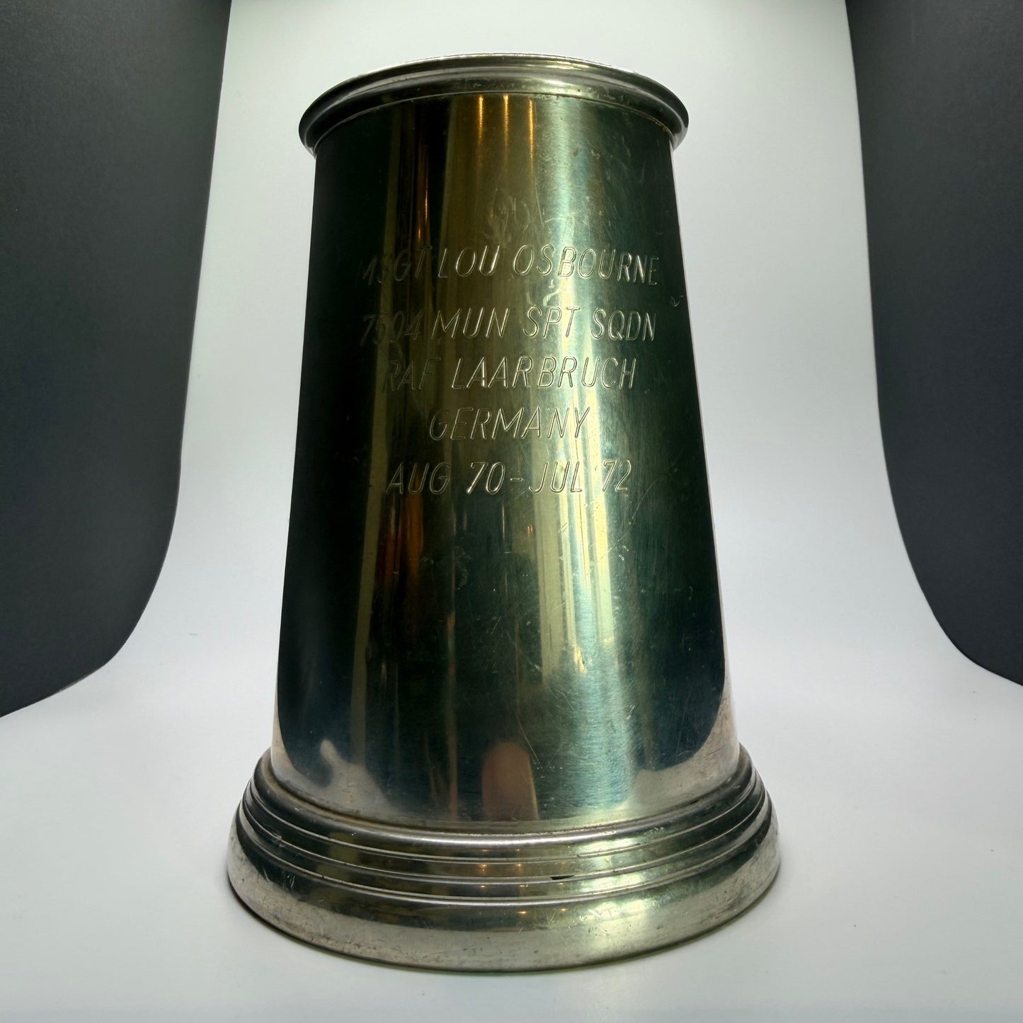 English Pewter Glass Bottom Tankard RAF Laarbruch Germany Military Engraved Mug