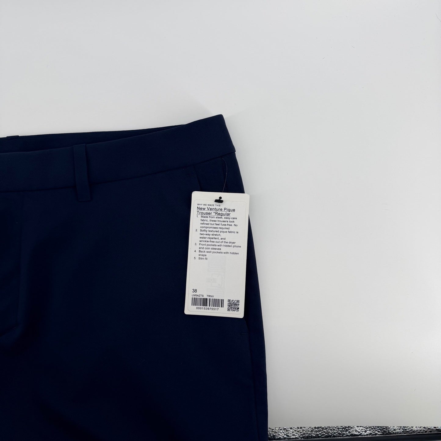 Lululemon New Venture Trouser Slim Fit Pique Tech Pants 38W Navy Blue Athleisure