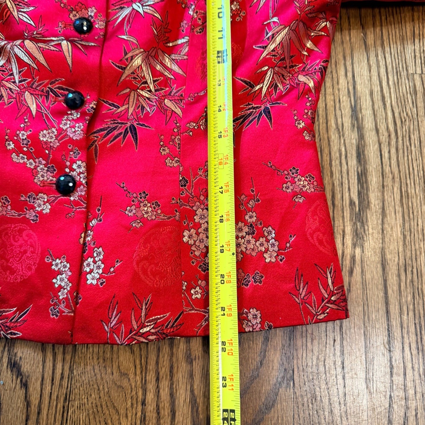 MSK Silk Blend Asian Inspired Floral Bamboo Jacquard Mandarin Jacket 8 Red