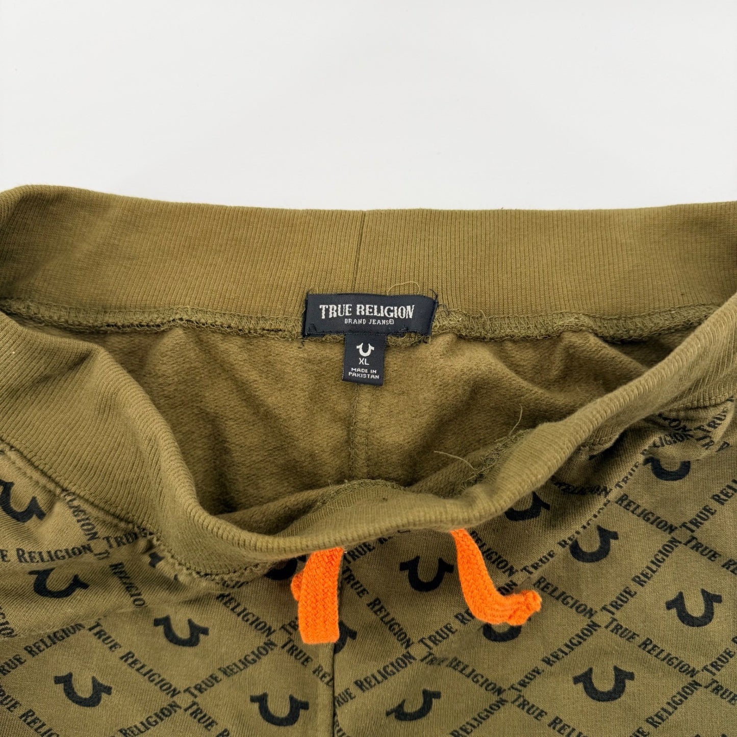 True Religion Monogram Logo Jogger Sweatpants Olive Green Orange XL