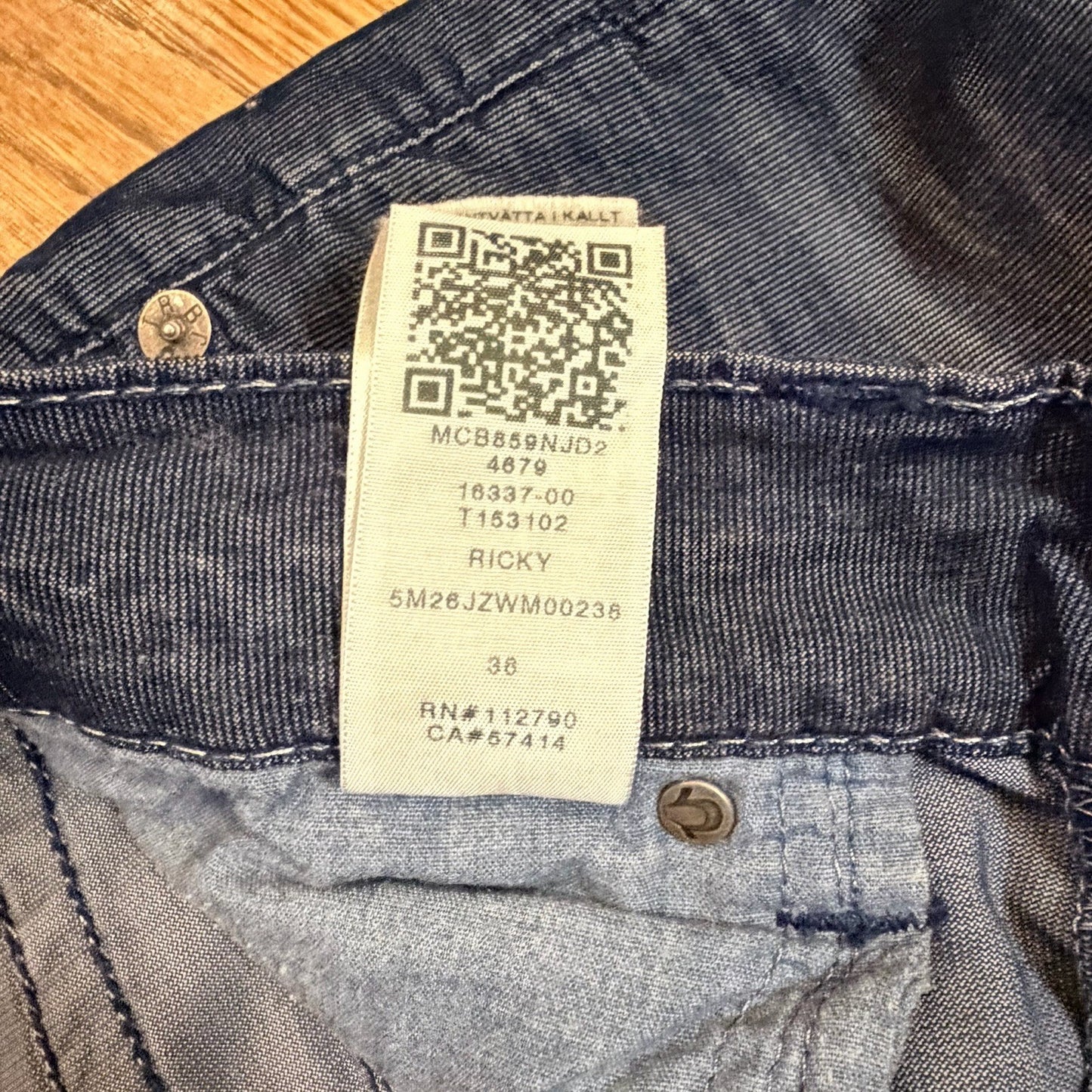 True Religion Ricky Relaxed Straight Cord Pants 36 Blue Horseshoe Flap Pocket