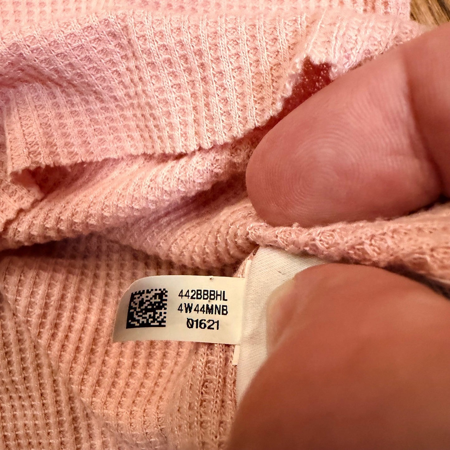 American Eagle Waffle Knit Henley Top Cropped Thermal Small Pink