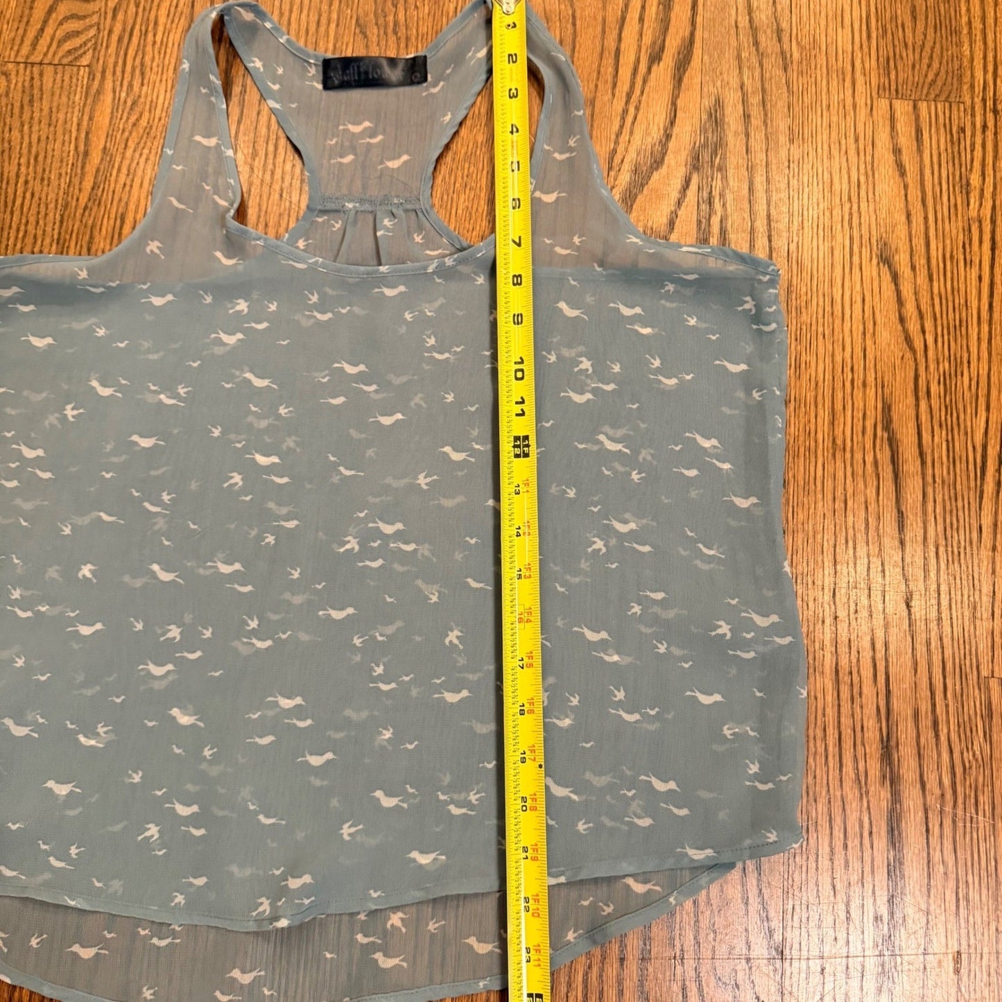 WallFlower Bird Print Racerback Tank Top Sheer Chiffon Medium Blue