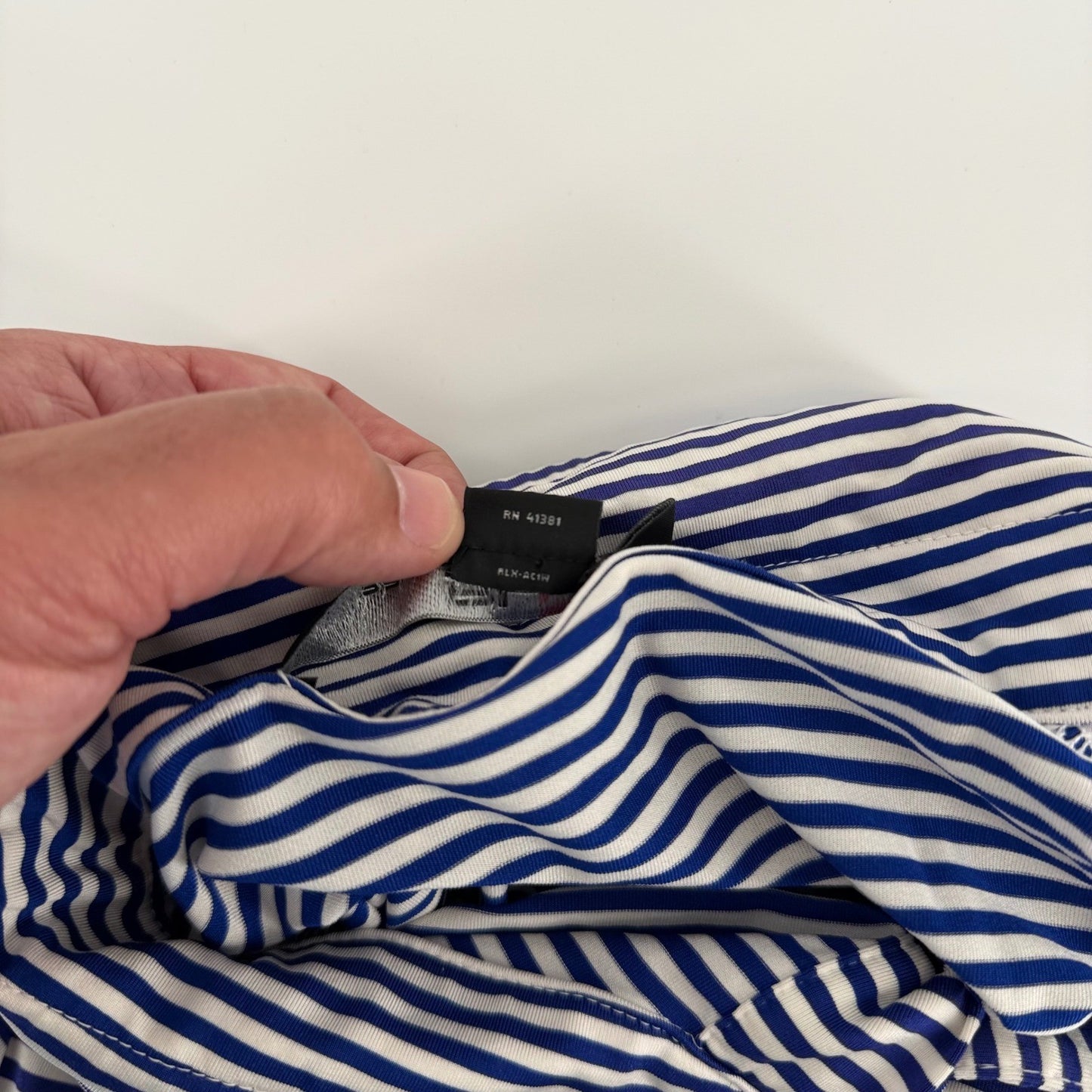 RLX Ralph Lauren Striped Performance Golf Polo Shirt Blue White Mens Large