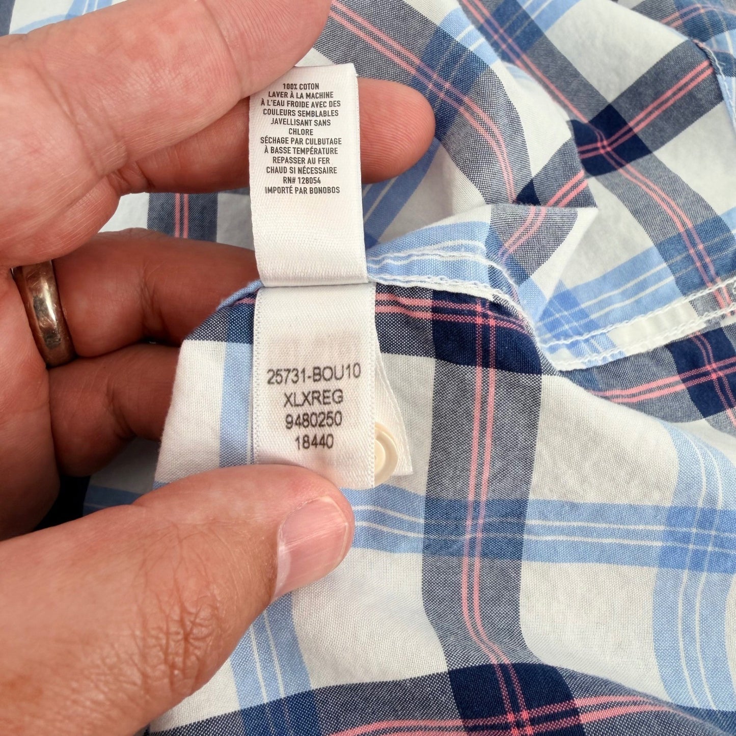 Bonobos Slim Fit Plaid Button Down Shirt XL Blue Pink Cotton Business Casual