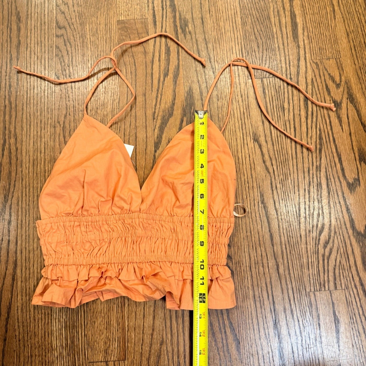 NWT Sim & Sam Halter Crop Top Smocked Ruffle Cotton S Light Orange 51216BL