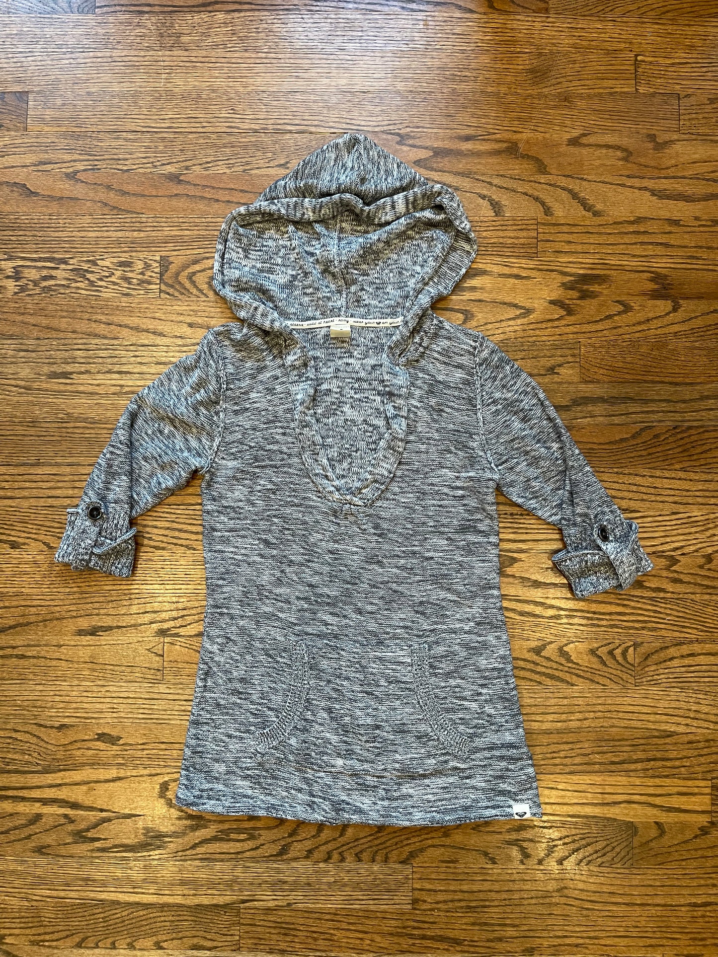 Roxy Heathered Knit Hoodie Tunic – Grey Long Sleeve Pullover | The Attic Clothing