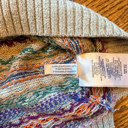 Close-up of Fair Isle knit tag.