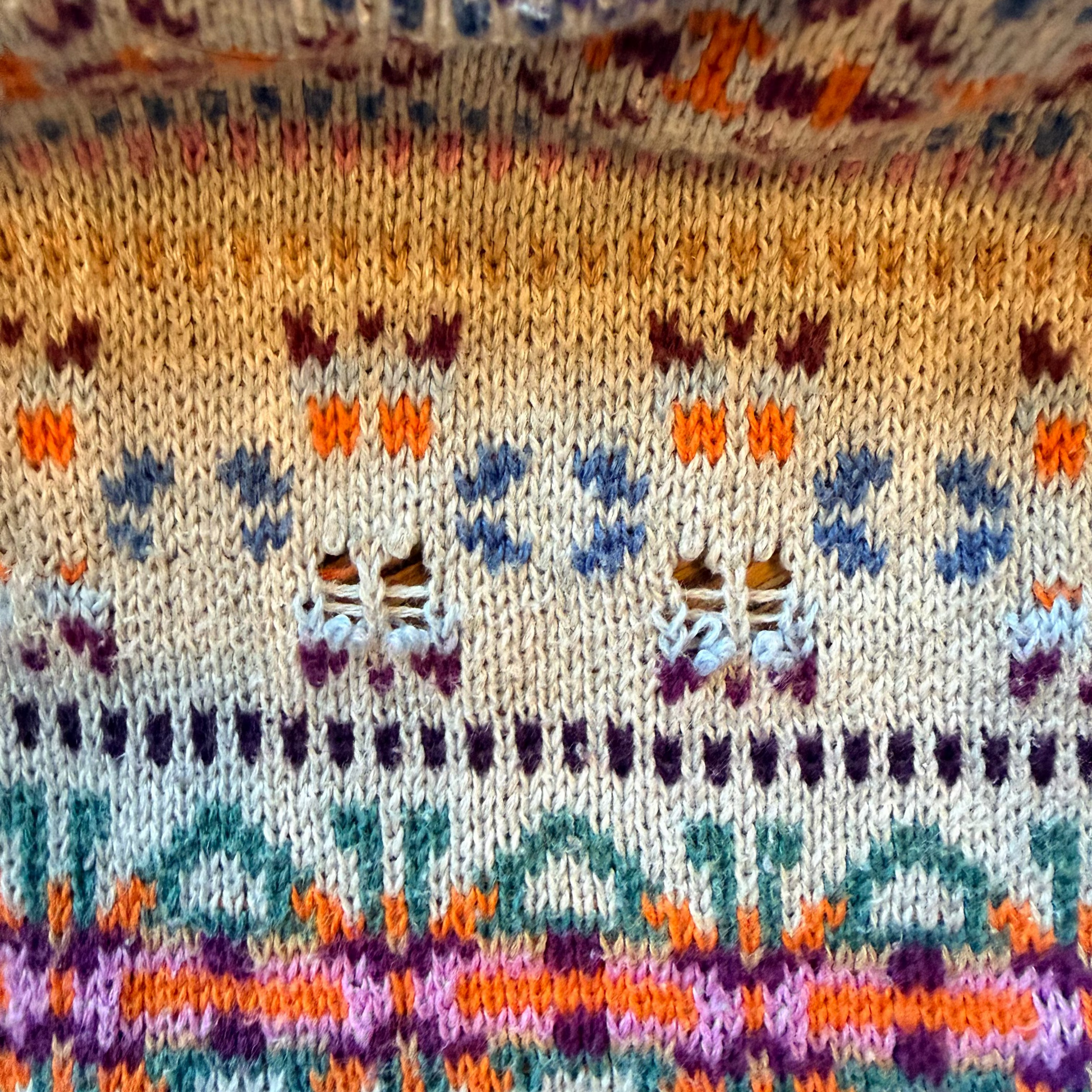 Close-up of a knitted fabric snags on back. 