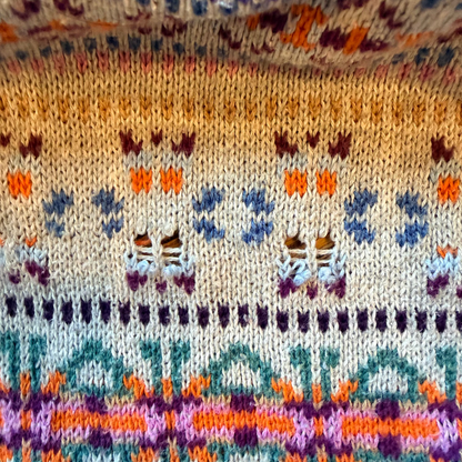 Close-up of a knitted fabric snags on back. 