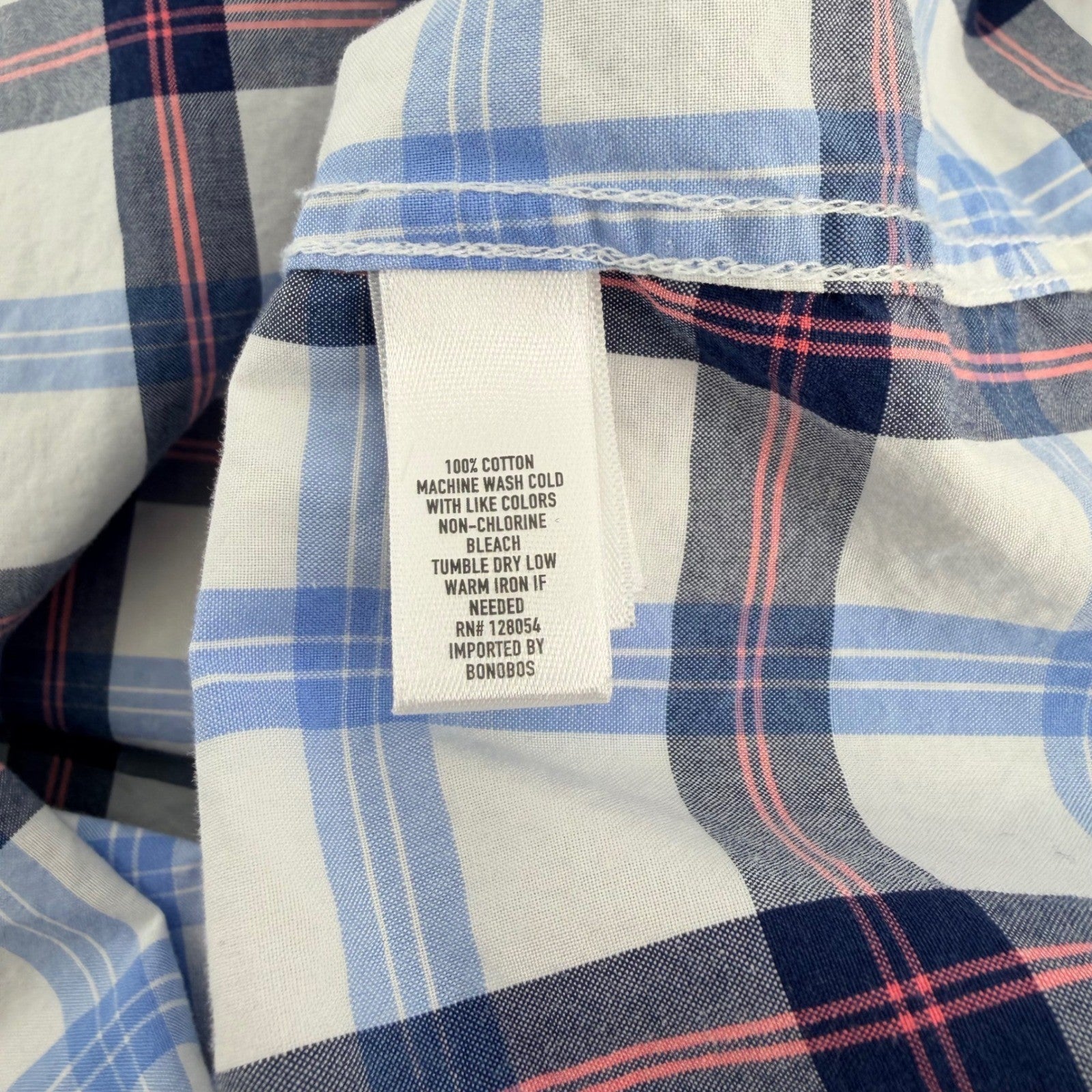 Bonobos Slim Fit Plaid Button Down Shirt XL Blue Pink Cotton Business Casual