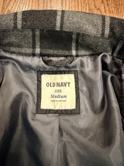OLD NAVY Women's Gray and Black Plaid Double-Breasted Peacoat Jacket Size Medium