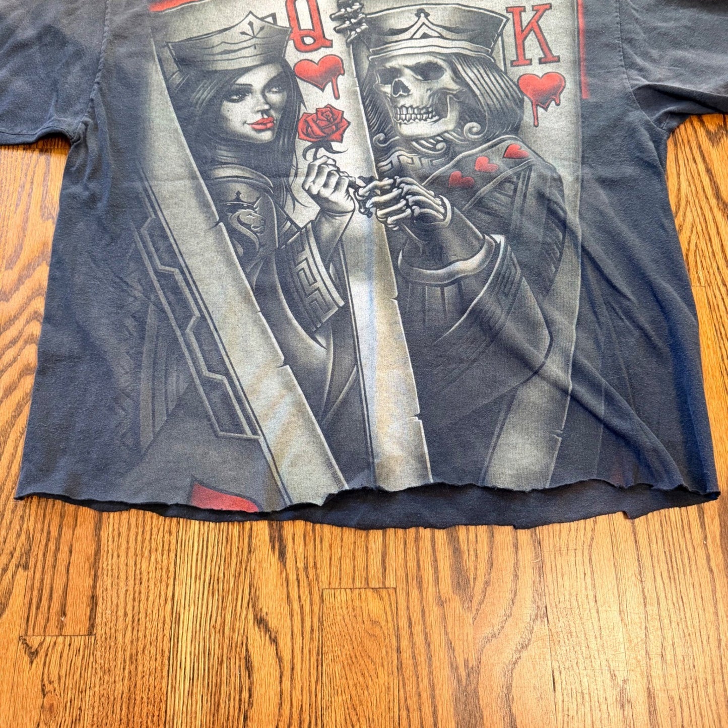 OG Abel Collection King Queen Skeleton Graphic Tee Cropped XL Faded Black