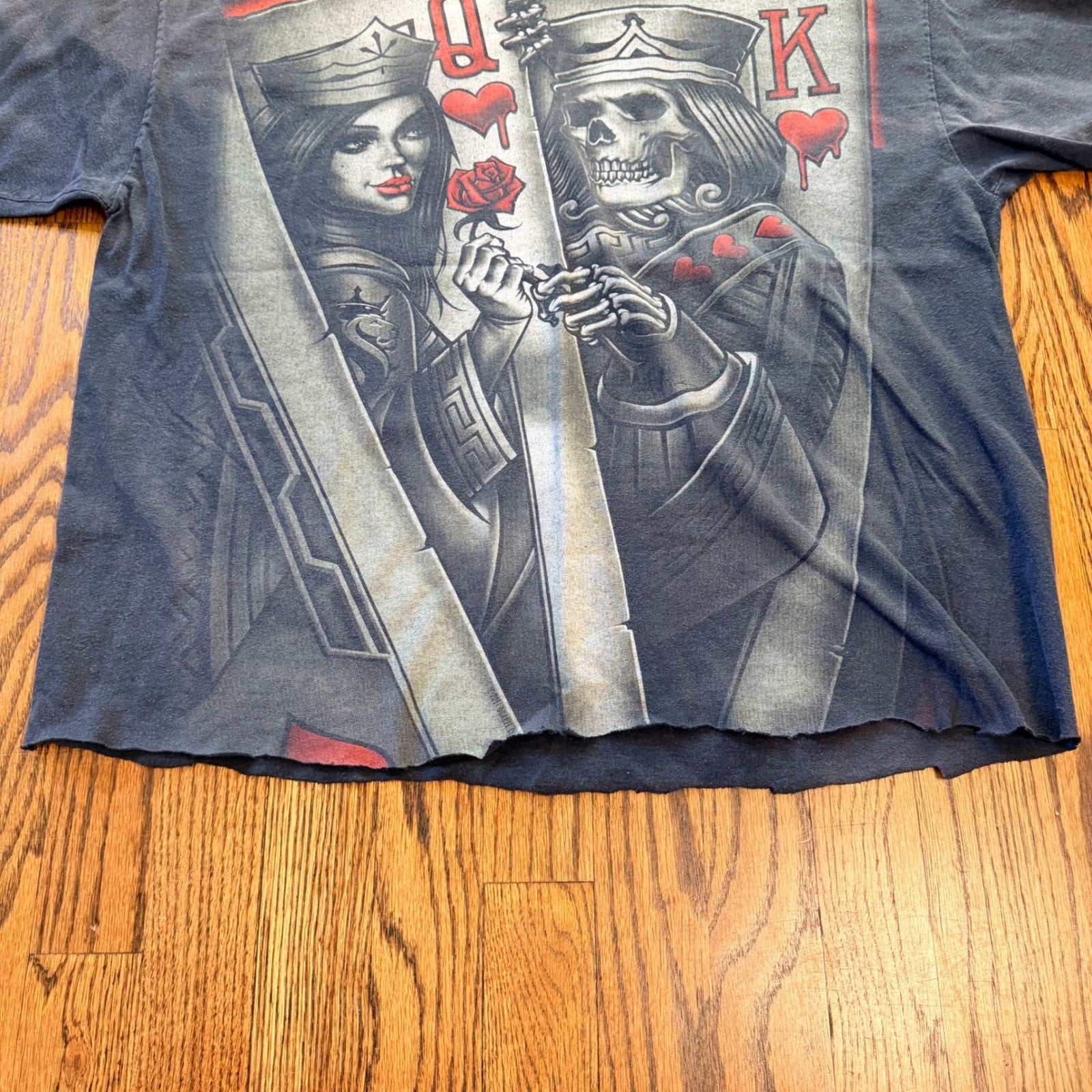 OG Abel Collection King Queen Skeleton Graphic Tee Cropped XL Faded Black