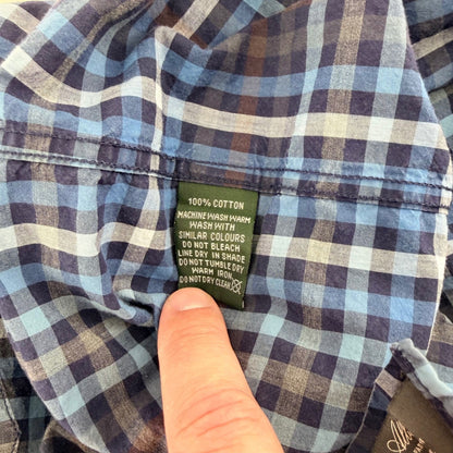 Rodd & Gunn Sports Fit Plaid Button Down Shirt Albini Italian Cotton 2XL Blue