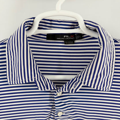 RLX Ralph Lauren Striped Performance Golf Polo Shirt Blue White Mens Large