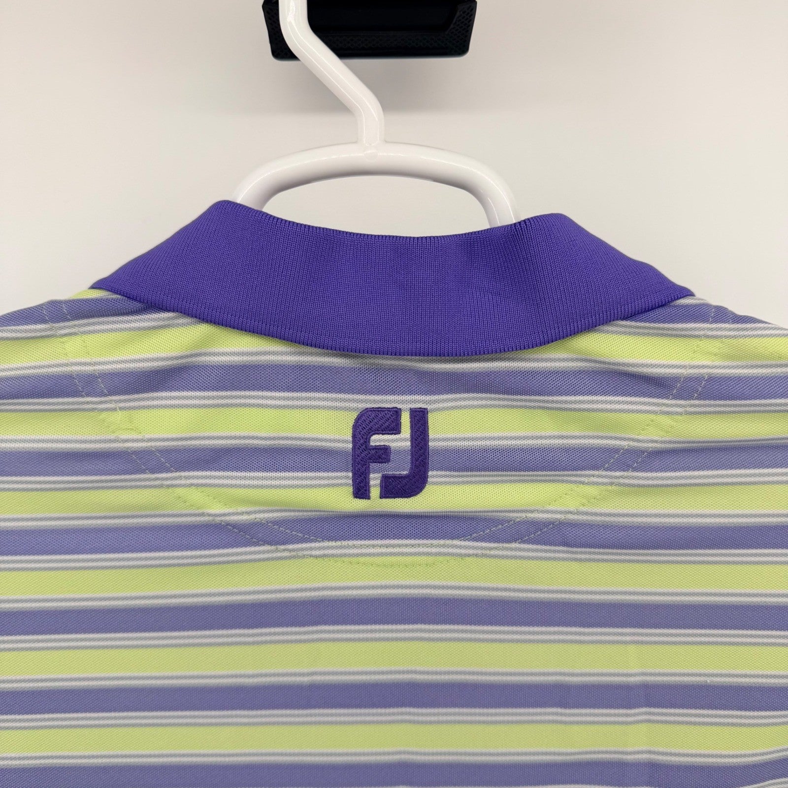 FootJoy Mauna Lani Striped Golf Polo Performance Shirt Small Green Purple Preppy