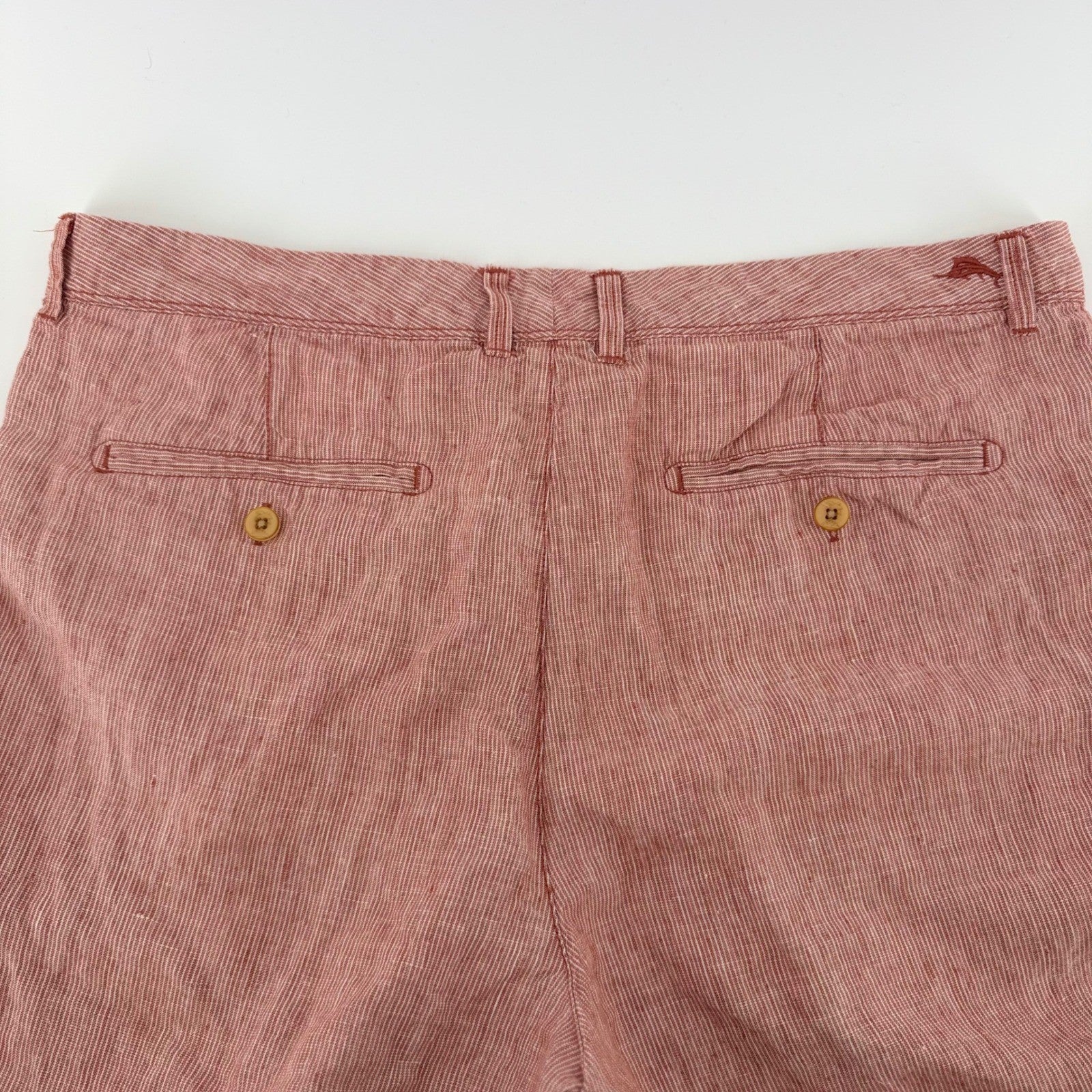 Tommy Bahama Pinstripe Linen Shorts Coastal Vacation Summer 36 Red White