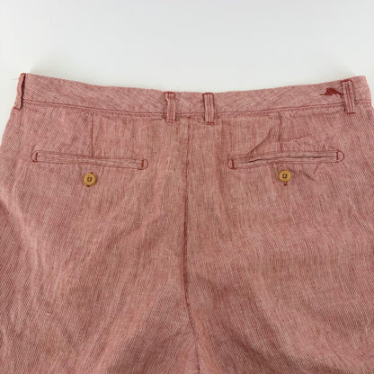 Tommy Bahama Pinstripe Linen Shorts Coastal Vacation Summer 36 Red White
