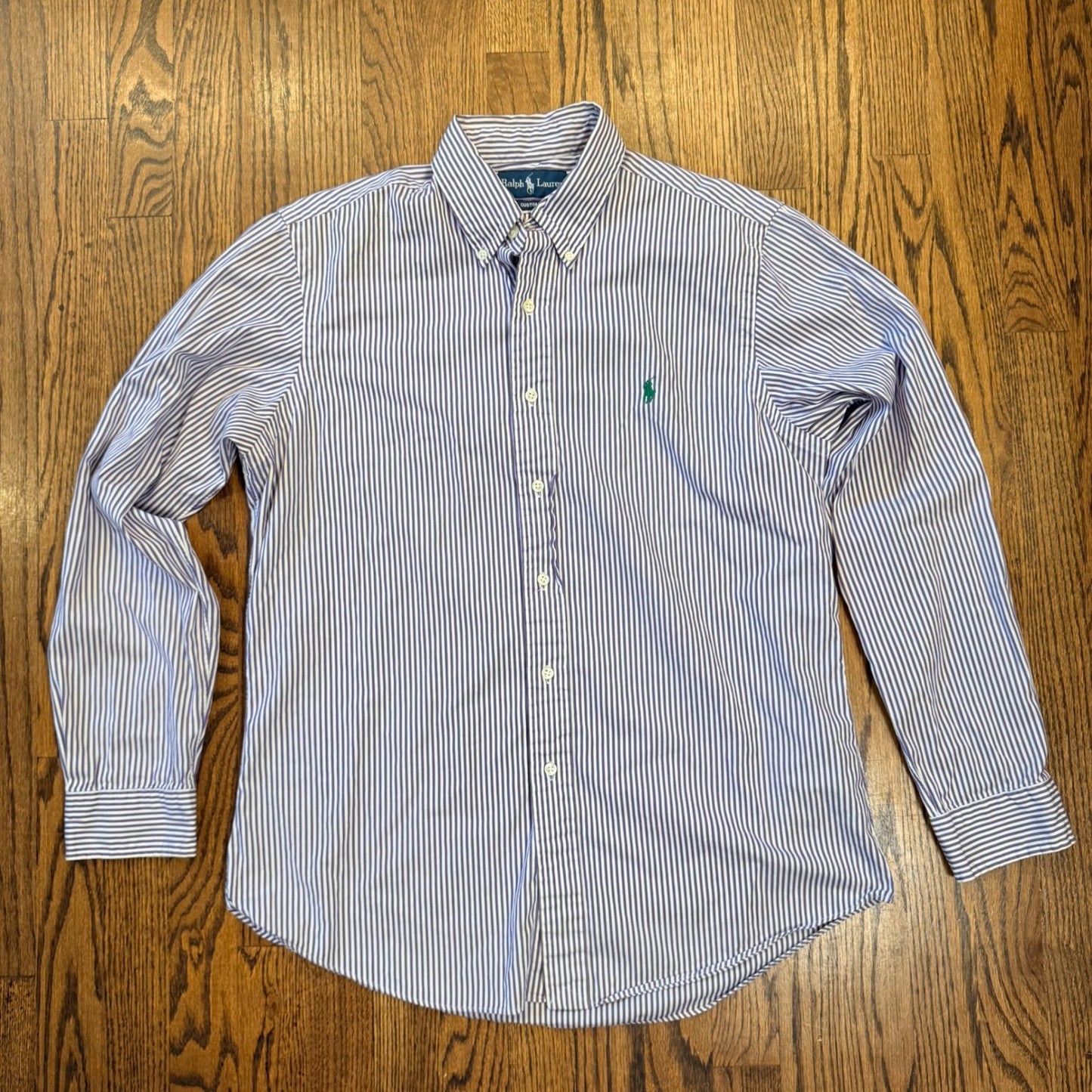 Ralph Lauren Custom Fit Striped Button Down Shirt 16 34/35 Purple White Joker
