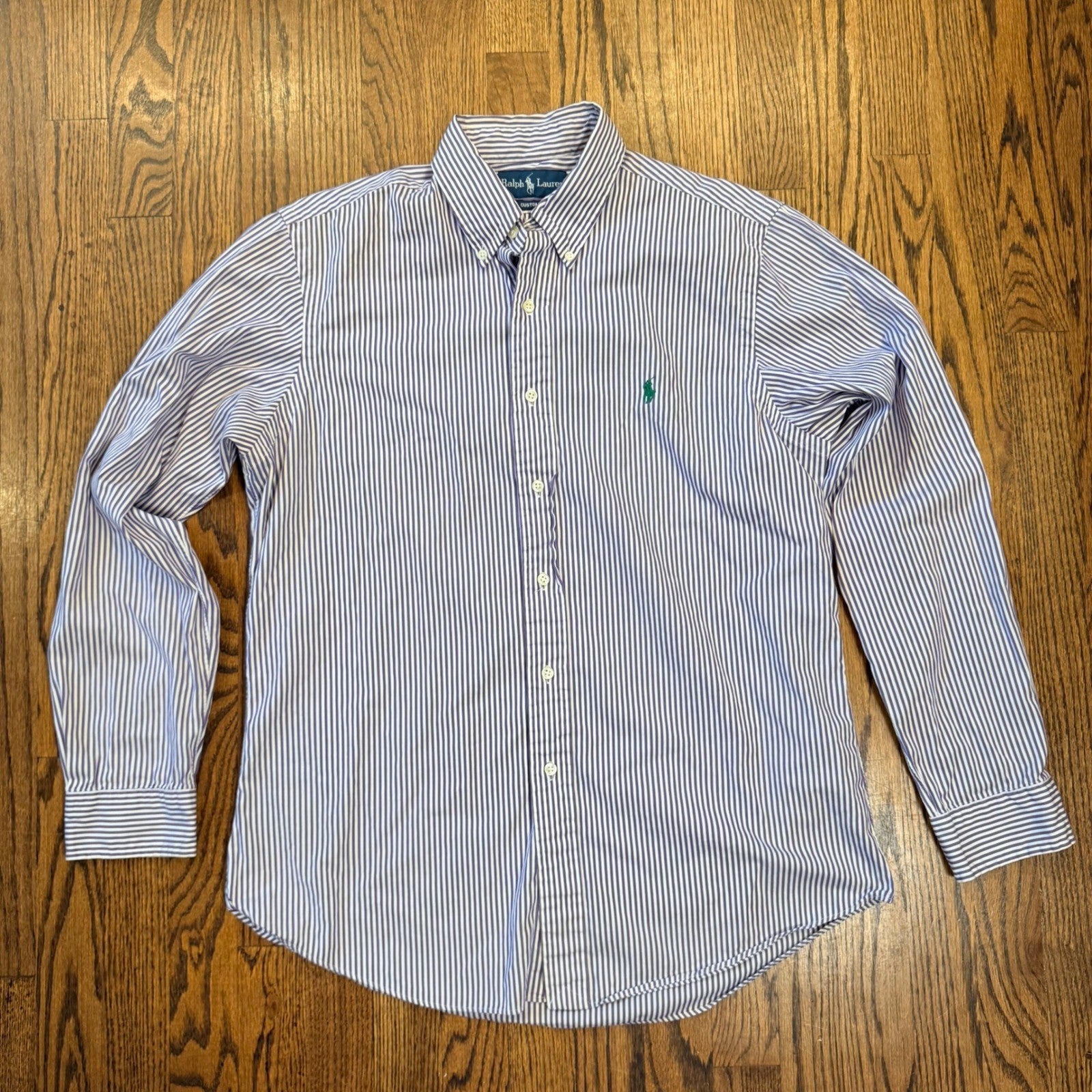 Ralph Lauren Custom Fit Striped Button Down Shirt 16 34/35 Purple White Joker
