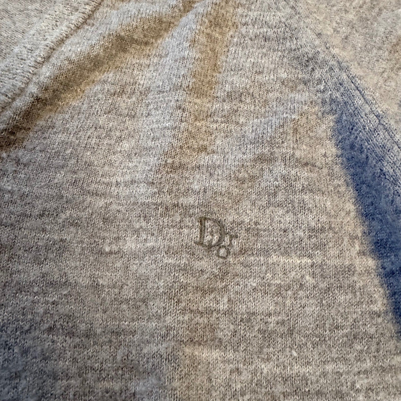 Christian Dior Monsieur Vintage 80s V-Neck Sweater Logo Orlon Large Gray