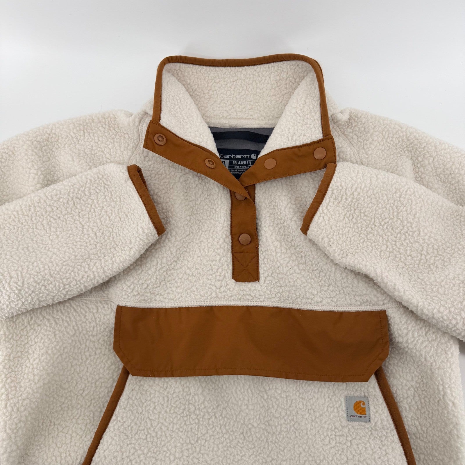 Carhartt Relaxed Fit Sherpa Fleece Pullover Snap Neck XL Cream Brown 104922-W