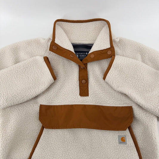 Carhartt Relaxed Fit Sherpa Fleece Pullover Snap Neck XL Cream Brown 104922-W