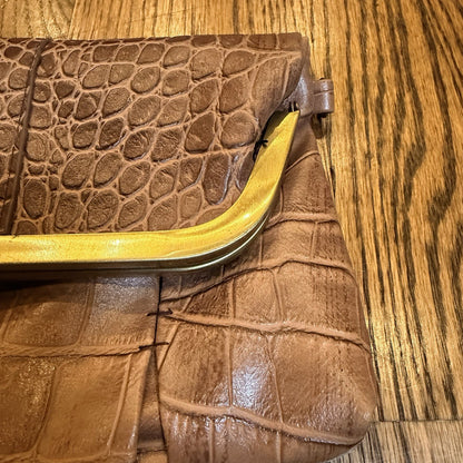 Jessica Simpson Brown Croc Bag Purse Clasp Snap Over Clutch Logo
