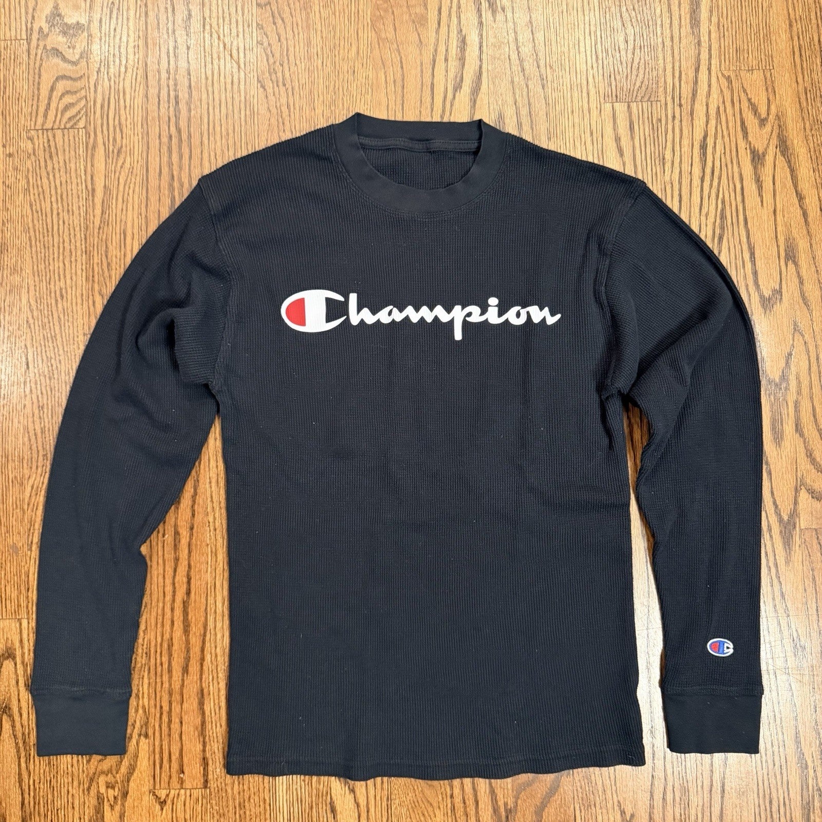 Champion Thermal Base Layer Shirt Black Long Sleeve Logo Size Small (Estimated)