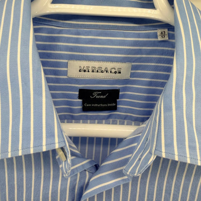 Versace Collection Striped Button Down Slim Fit Luxury Men 43/17 Blue White