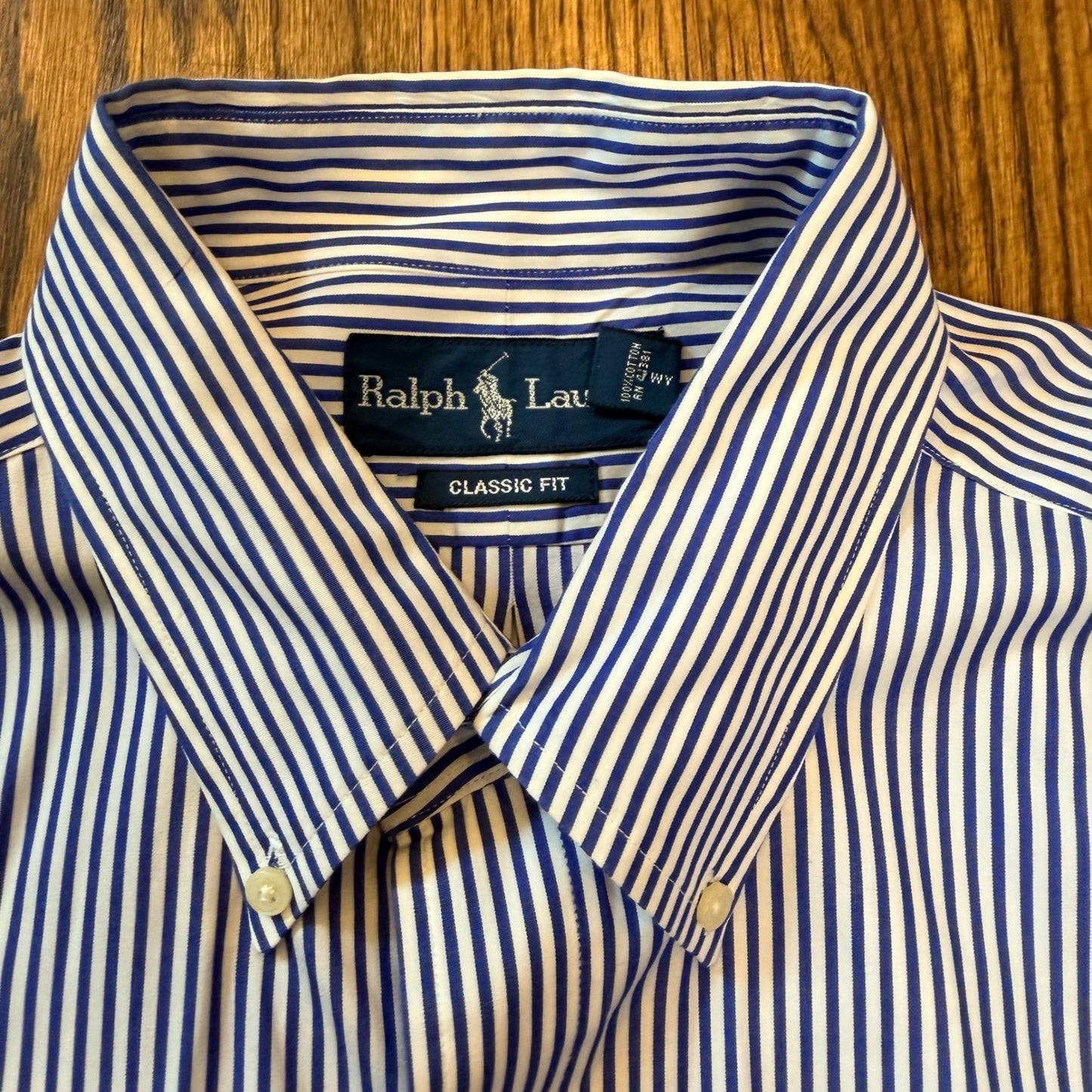 Ralph Lauren Classic Fit Striped Button Down Shirt 16 L Blue White Stripe