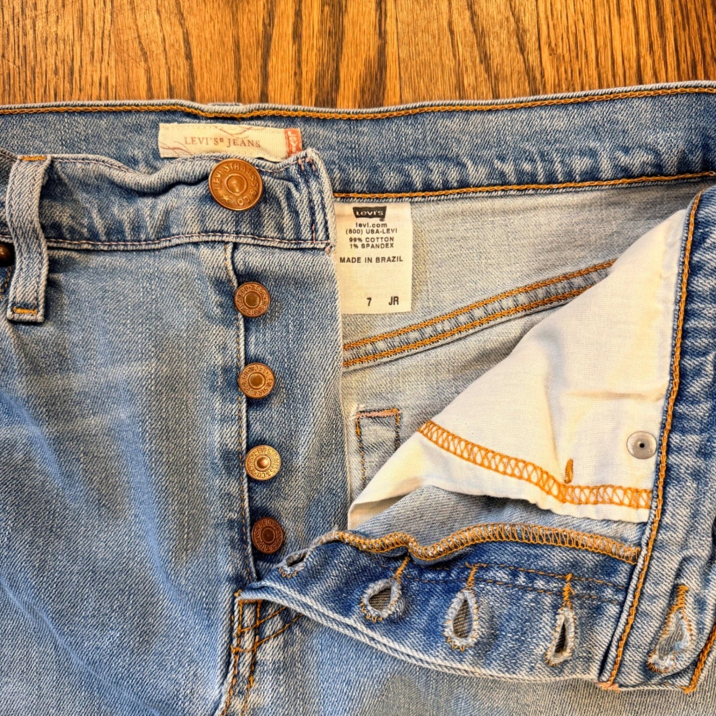 Levi's Vintage Denim Maxi Skirt Embellished Light Wash Blue Pink Stitching 32