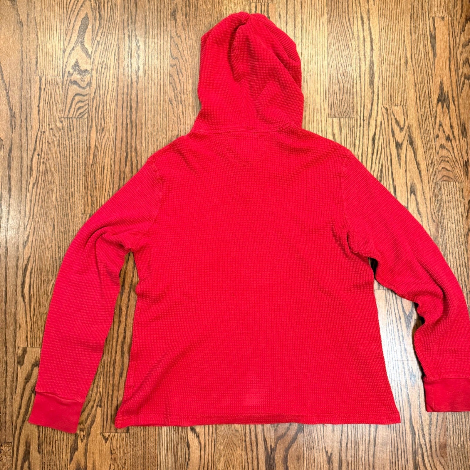 Polo Ralph Lauren Waffle Knit Thermal Henley Hoodie Red Kids Size L Preppy