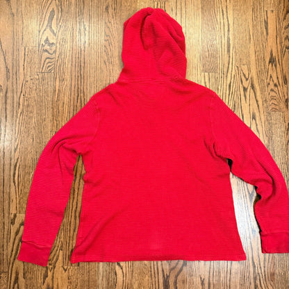 Polo Ralph Lauren Waffle Knit Thermal Henley Hoodie Red Kids Size L Preppy