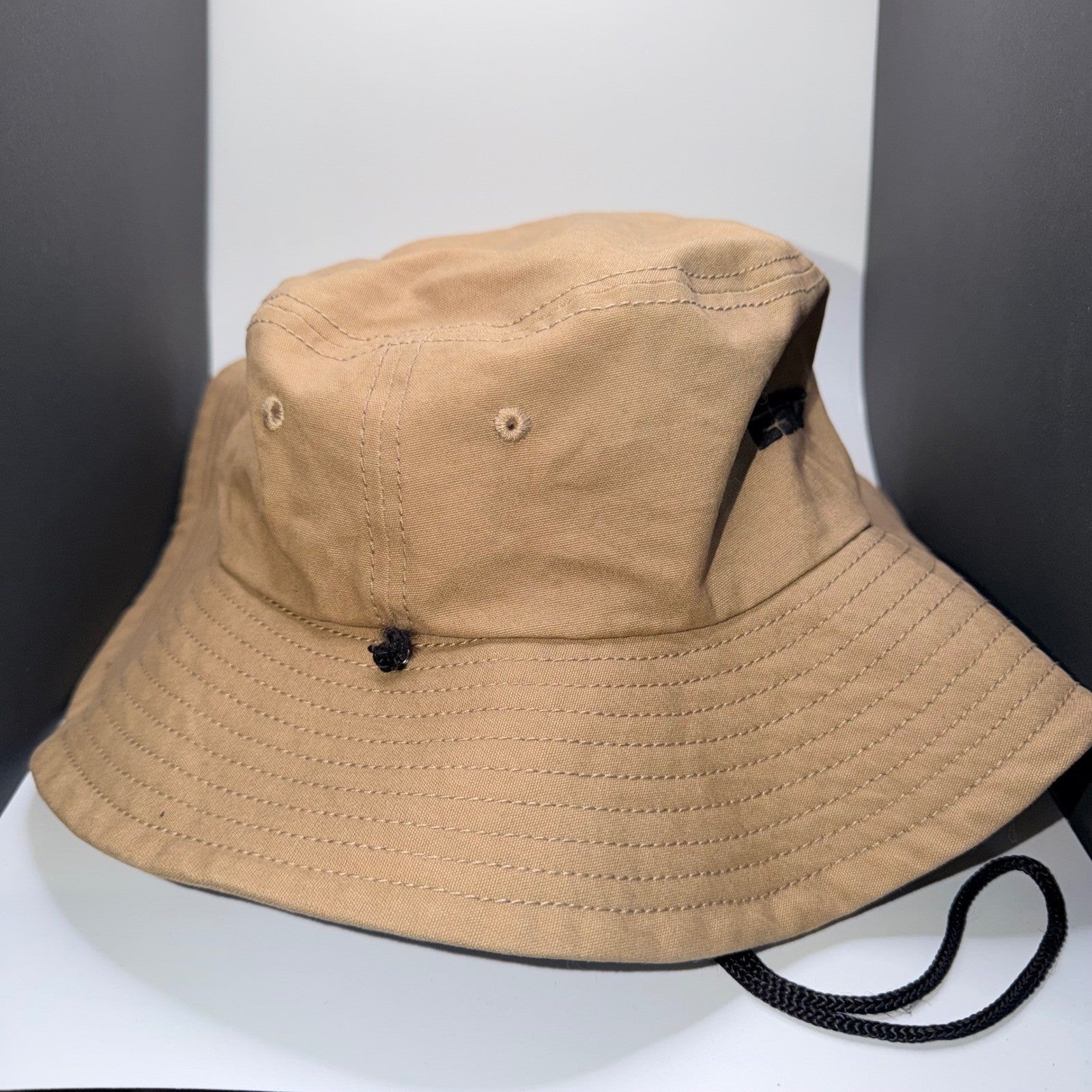 ESPN Logo Boonie Bucket Hat Adjustable Chin Strap Tan Khaki OSFM