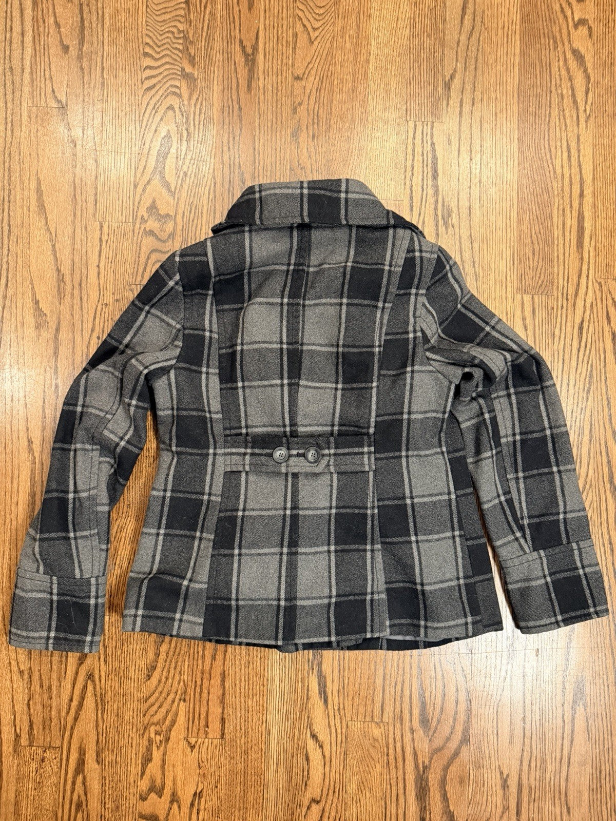 OLD NAVY Women's Gray and Black Plaid Double-Breasted Peacoat Jacket Size Medium