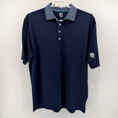 FootJoy ProDry Golf Polo Shirt Patterned Collar Fircrest Logo XL Navy Blue