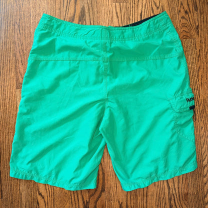 Hurley Board Shorts Mens Green Lace Up Cargo Pocket Swim Trunks 34 Green