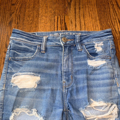 American Eagle Hi-Rise Jegging Distressed Skinny Jeans 4 Medium Wash Blue