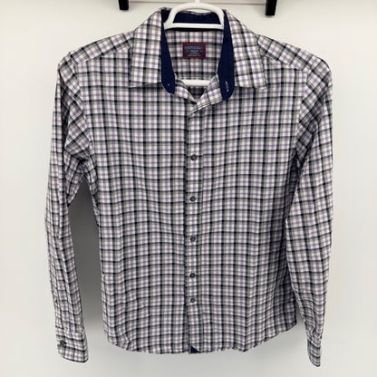 UNTUCKit Cecio Slim Fit Plaid Button Down Shirt Purple Grey Mens Medium M