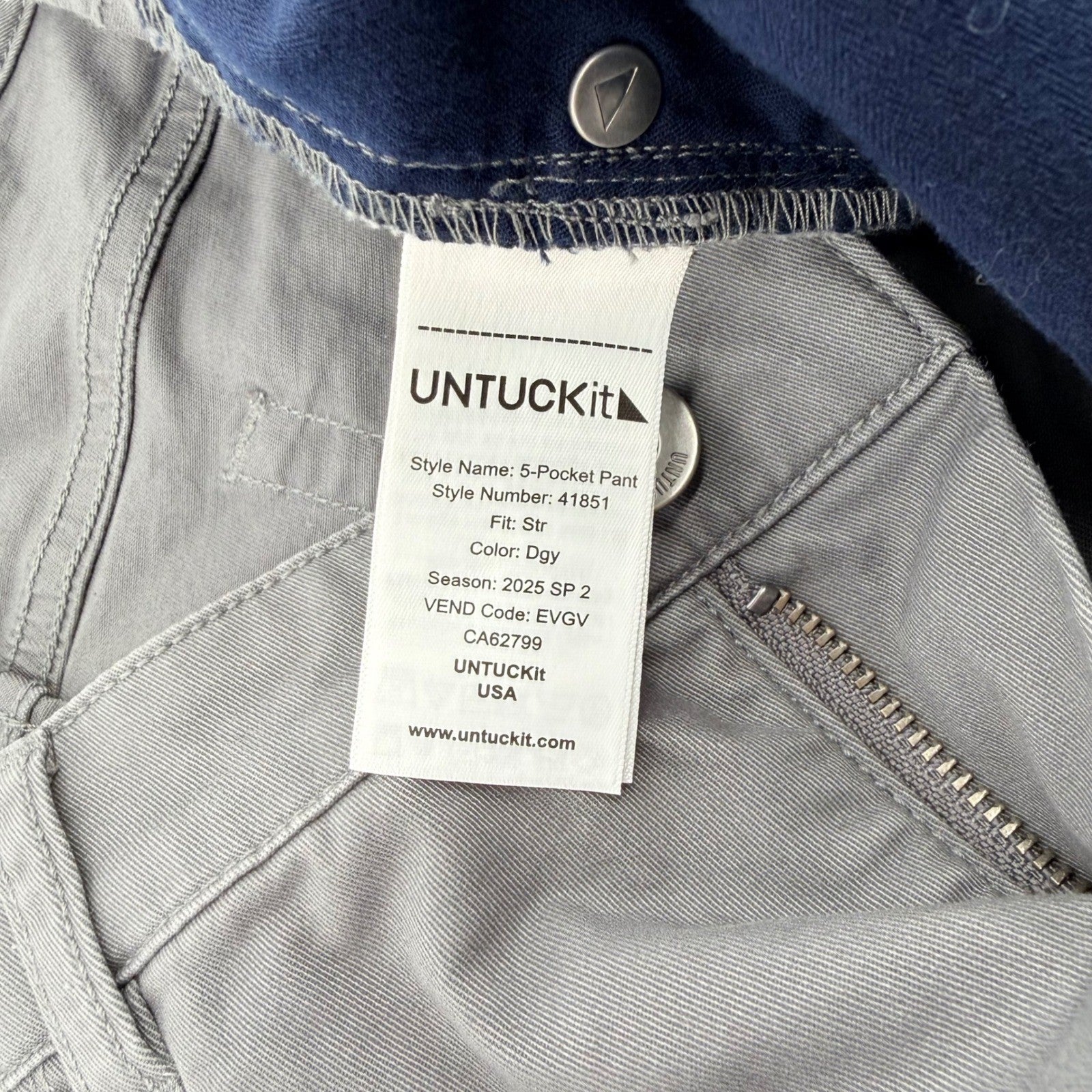 UNTUCKit Straight Fit 5-Pocket Pants Gray Stretch Cotton Chinos 35x32 Mens