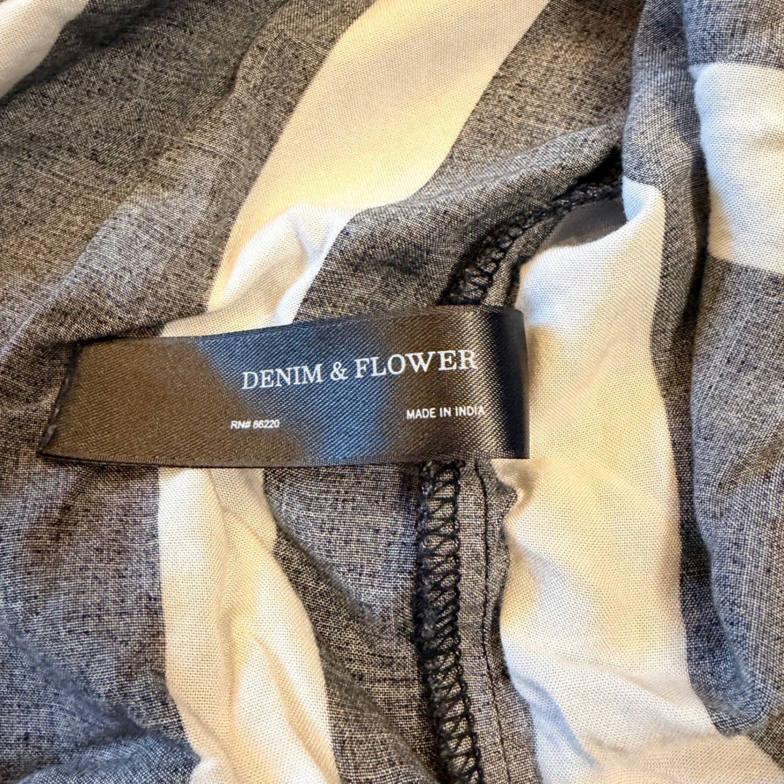 Denim & Flower Ricky Singh Striped Short Sleeve Button Down Shirt Large viscose
