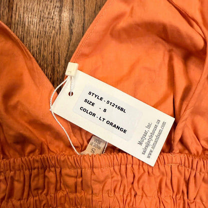 NWT Sim & Sam Halter Crop Top Smocked Ruffle Cotton S Light Orange 51216BL