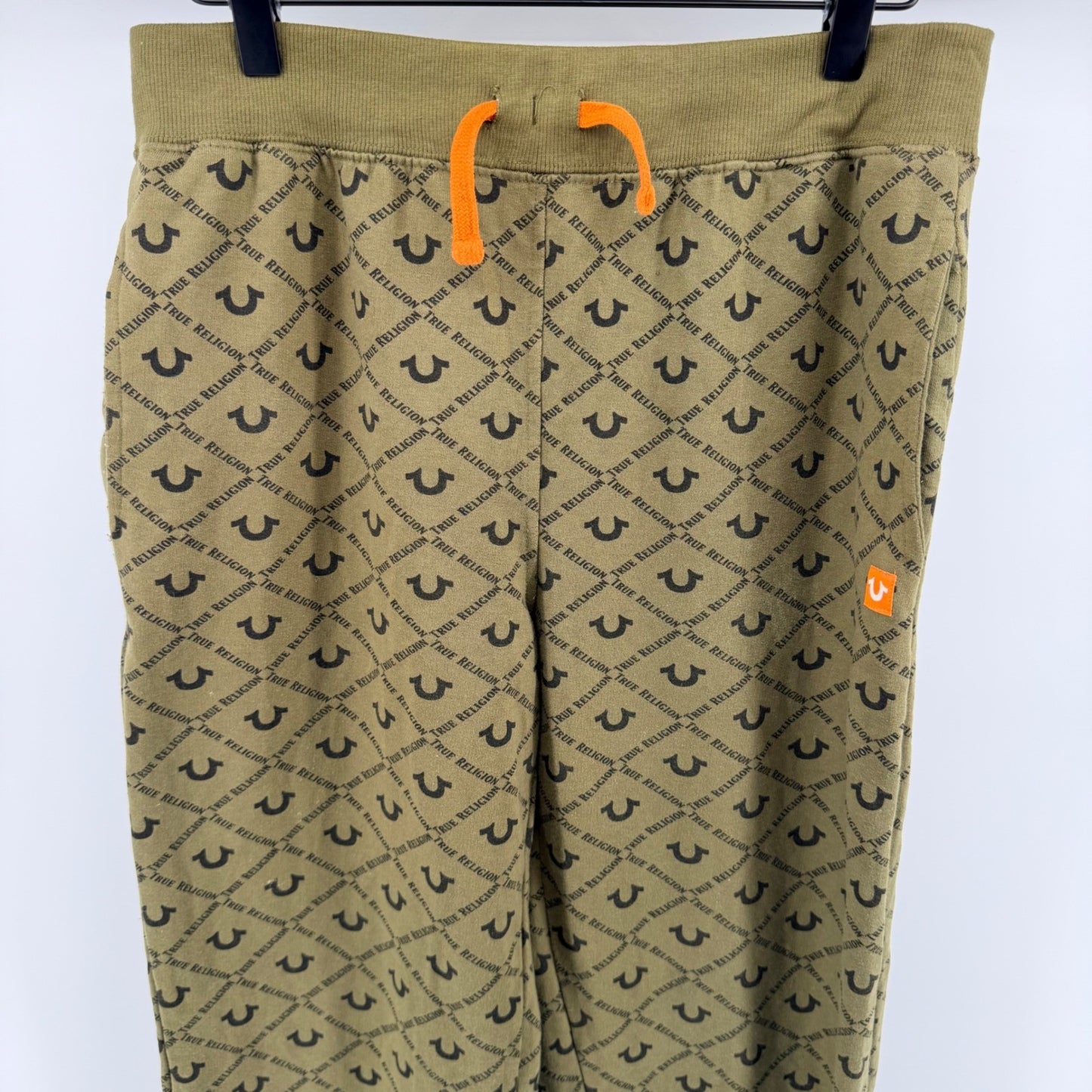 True Religion Monogram Logo Jogger Sweatpants Olive Green Orange XL