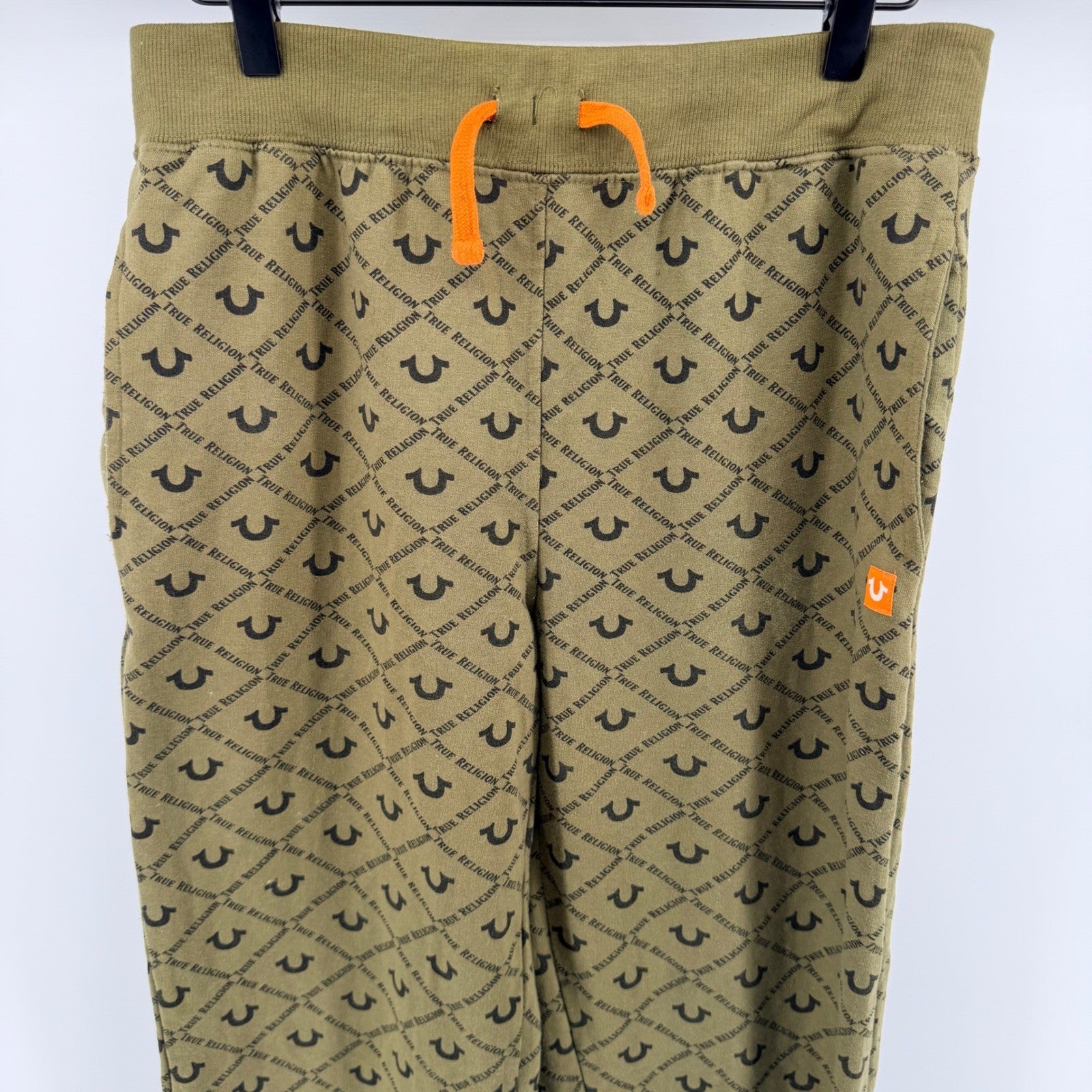 True Religion Monogram Logo Jogger Sweatpants Olive Green Orange XL