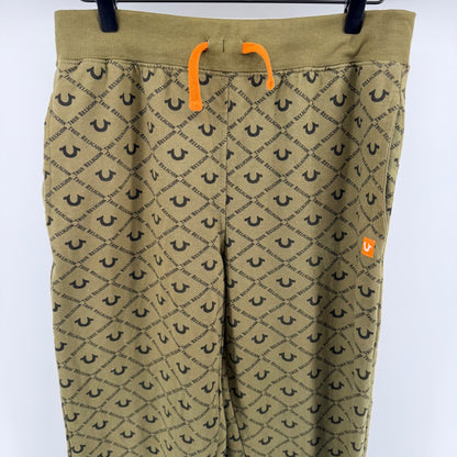 True Religion Monogram Logo Jogger Sweatpants Olive Green Orange XL
