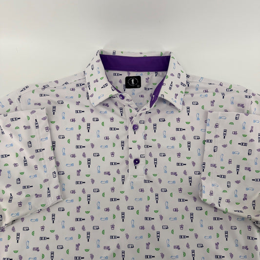 U Suck At Golf Performance Polo Shirt Novelty Print White Purple Large Mens