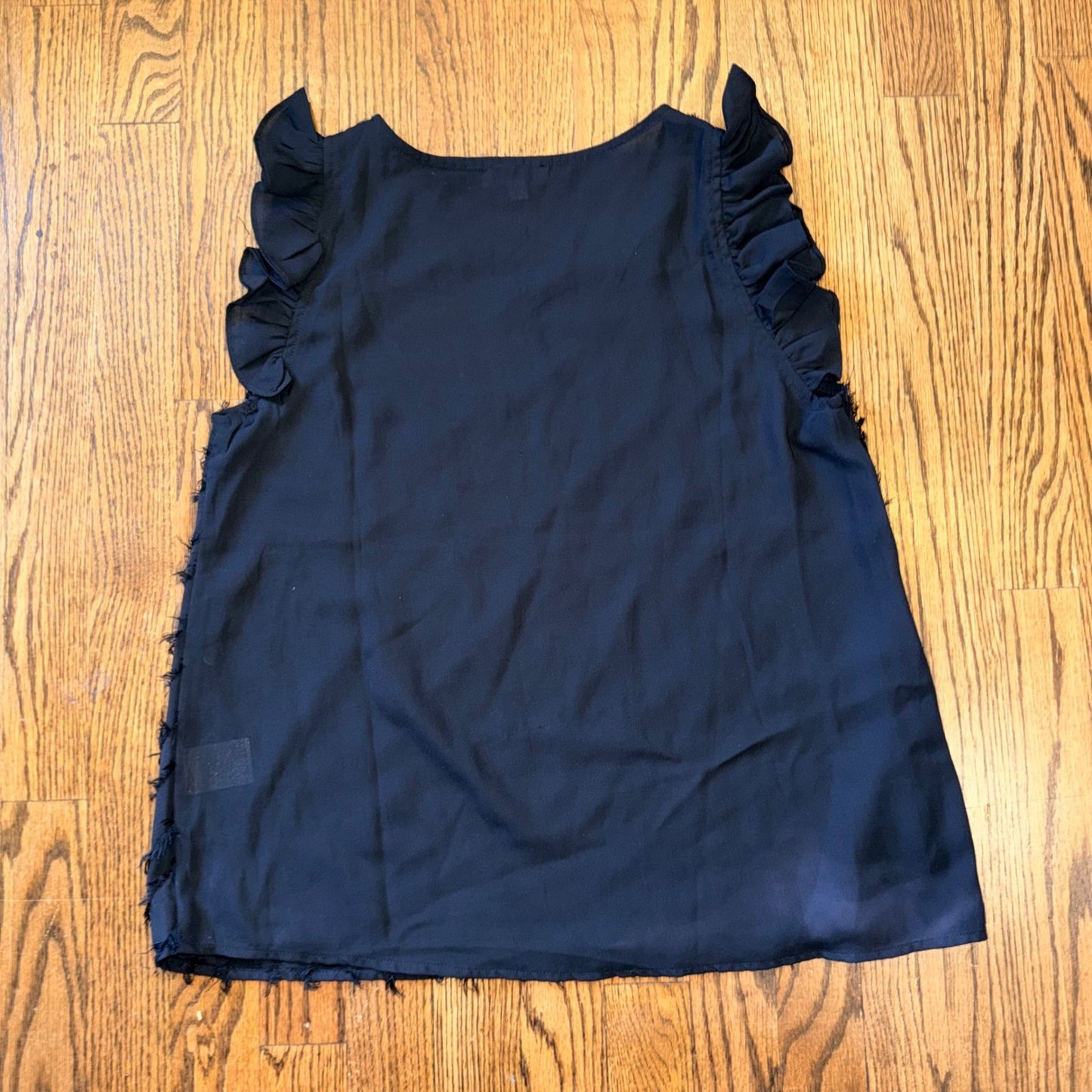 Andree by Unit Fringe Eyelash Ruffle Sleeve Top Size S Black Lightweight Sheer