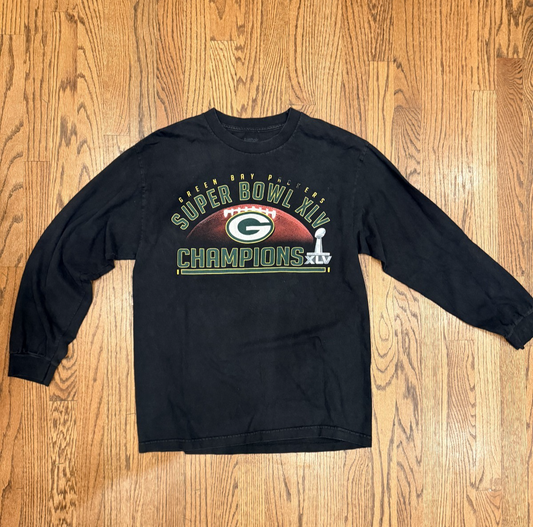 VTG Green Bay Packers Super Bowl XLV Champions Long Sleeve Reebok L Black